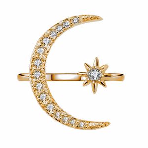 18K guld silverpläterad österrikisk kristallmåne blomma justerbar ring för kvinnor brud bröllop smycken engagemang årsmässa trevlig gåva