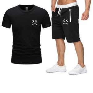 i̇ki parçalı eşofman şort toptan satış-Erkek T Shirt Eşofman Yaz Giysileri Spor Iki Parçalı Set T Gömlek Şort Marka Parça Giyim Erkek Sweatustan Spor Suits