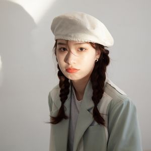 Beret damska wiosna i lato cienkie brytyjskie retro list stały kolor malarza czapka koreański japoński śliczny dyniowy kapelusz