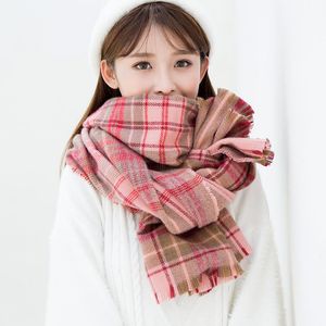 Wholesale matching scarf and gloves for sale - Group buy Hats Scarves Gloves Sets All match Autumn And Winter Scarf Female Double sided Color Matching Plaid Thick Imitation Cashmere British Styl