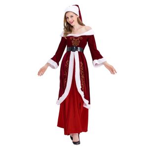 Casual Jurken Christmas Cosplay Kostuum Lange Mouw Fluwelen Party Club Jurk met Riem Hoed Sets Mode Dames Lente Herfst