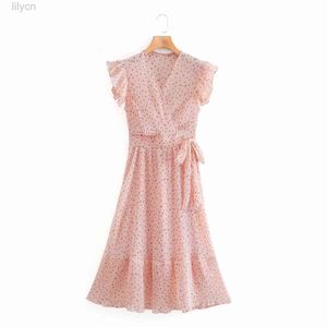 Różowe letnie damskie damskie sukienki odzież New1 Retro Polka Print V Neck One Piece Lace Flinda