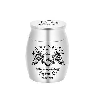 Silver angel wings cremation urn pendant x40mm souvenir ashes jar to commemorate the family were ready but my heart was not