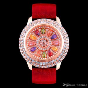 hotsale uhren großhandel-Frau Gypsophila Farbige Diamanten Uhren Damen Mode Strass Kleid Uhr Luxus Lederband Armbanduhr Bunte Hotsale Girl Geschenk