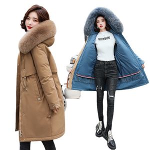 kadın yaka çeşitleri toptan satış-Kadın Ceketler Kış Ceketler Hood ile Kadınlar için Parka Tipi Ceket Sıcak ve Kalın Cilt Astar Kürk Yaka Puwb