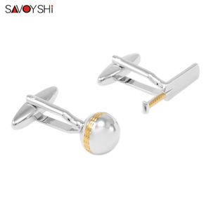 oymalı manşet bağlantıları toptan satış-Savoyshi Moda Kriket Kol Düğmeleri Erkek Gömlek Gümüş Renk Topu Kol Düğmeleri Yüksek Kaliteli Erkekler Hediye Takı Gravür Adı