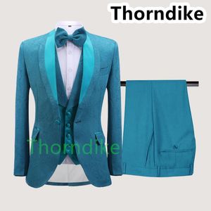Thorndike Nieuwste Design Blue Spell Revers met één knop Mannen Pak Stuks Kostuum Homme Bruidegom Bruiloft Terno Masculino Slim Fit Herenpakken