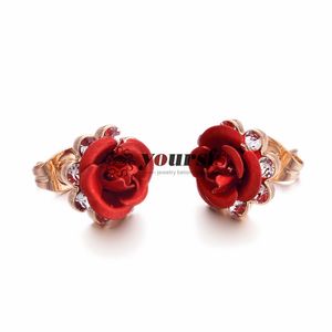 ingrosso orecchini del fiore dell'oro-Yourfs Donne Donne Rose Flower Stud Orecchini Placcato oro K Fashion Anniversary Jewelry