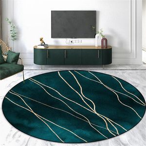 turquoise carpet toptan satış-Halılar Soyut Lüks Altın Geometrik Çizgi Turkuaz Halı Yuvarlak Nordic Alan Halı Yatak Odası Sehpa Mat Oturma Odası Kat Için