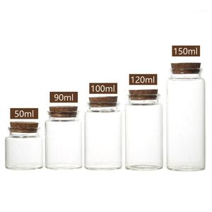 glasflaschen 150ml kork
 großhandel-3 stücke ml Transparente Korkstopper Glasflaschen Glasfläschchen Ein Caddy Speicher Gläser