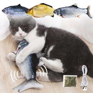 электронная подушка оптовых-Cat Toys Pet Plush D Форма рыбы Электронные игрушечные Подарки Мягкие Catnip Фаршированные подушки Кукла Моделирование Играть молярный