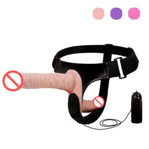 arnês cinta para pénis venda por atacado-Alça de vibração de vibração dupla macia em kits de chicote para mulheres pênis cinto ajustável brinquedos sexuais lésbicas