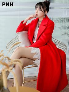 Damska wełna łączy ślub czerwony płaszcz panny młode tylne drzwi zima woolen koreański jesieni
