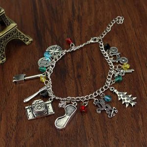 Stranger Things Charm Bracelet With Gun Bicycle Camera Beads Bracelet Women Punk Style Wristband