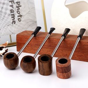Rosewood Tobacco Pipe Metal Stem Smoke Tube Portable Long Straight Shank Popeye Design For Beginner