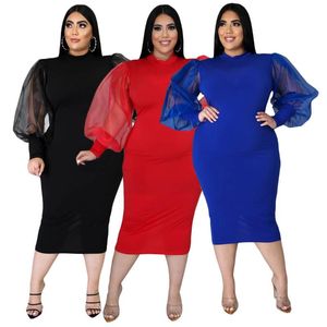Wholesale dresses fall colors resale online - Casual Dresses Fall Plus Size Women s Clothing Mesh See Through Lantern Sleeve Dress With Hip Colors Spot