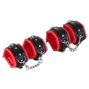 BDSM Suit Leather Handcuffs Shackles Chain Bondage Gear Bed Chastity Belt Female Sexual Sex Adult Toys For Two SM Tool Hand Cuff