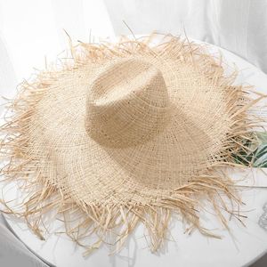 Brede Brav Hoeden Natuurlijke Raffia Straw Hat Dames Zomer Grote Jazz Sun Floppy Beach Hand Weave Mode Panama