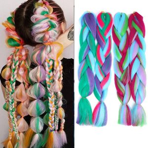 Wholesale red braided ponytail resale online - Human Ponytails Saisity Synthetic Jumbo Braids Crochet Hair Extensions Purple Pink Blue Red Blend Color Braiding