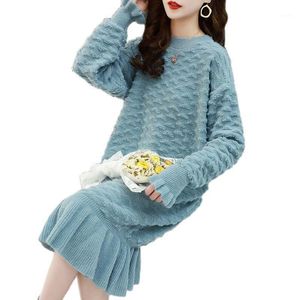Women s Sweaters Over The Knee Winter Ladies Fashion Ruffled Fishtail Loose Plus Size Base Knitted Dress