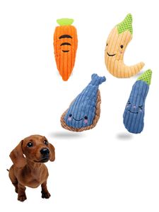 large dog doll оптовых-Сквиженная собака жевать игрушки фрукты и овощи интерактивные фаршированные плюшевые куклы для небольших средних животных PHJK2107