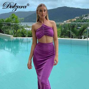 Wholesale sexy work outfits resale online - Work Dresses Dulzura Summer Women Solid Pieces Ruched Strap Crop Top Cut Up Midi Skirt Bodycon Sexy Streetwear Party Elegant Outfit