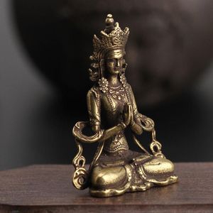 Dekorativa Objekt Figuriner Antik Solid Brass Miniatyr Staty Retro Koppar Buddha Ornament Hem Office Decor