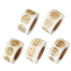 Muurstickers Labels Roll Gift Baking Seal Etiketten Natuurlijke Kraft Love Handmade Lijm Ronde decoratieve accessoires