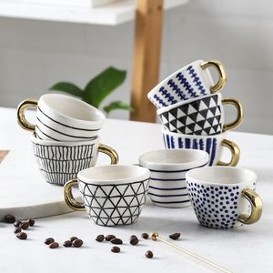 Mugs Mini Handmade Geometric Espresso Mug With Gold Handle Ceramic Irregular Shape Cup For Coffee Latte Tea Nordic Home Kitchen Decor
