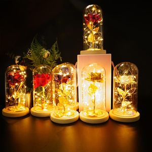 dekoratif led çiçekler toptan satış-Dekoratif Çiçekler Çelenk LED Büyülü Galaxy Gül Ebedi K Altın Folyo Çiçek Peri Dize Işıkları Ile Noel Vale için Dome