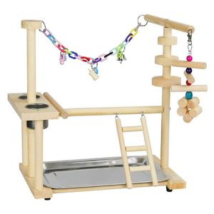 Wholesale bird gym stand resale online - Other Bird Supplies Playground Wood Parrots Play Stand Gym Parakeet Playpen Ladder Swing Stainless Steel Pet Chew Toy With Feeder Cup