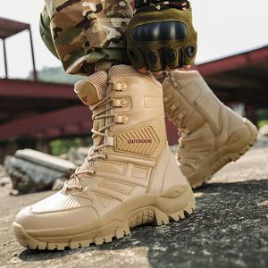 zapatos de vestido táctico al por mayor-Zapatillas de vestir Hombres Cuero al aire libre Tactical Botas de combate Ejército Caza Trabajo Antidkid Ocio