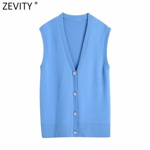 Wholesale women sleeveless cardigans for sale - Group buy Zevity Women Fashion V Neck Solid Diamond Buttons Soft Knitting Sweater Female Sleeveless Casual Vest Chic Cardigans Tops S648