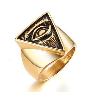 ingrosso anello in triangolo in acciaio inox-Lujoyce Punk Illuminati Piramide Anello Eye Mens Gold Argento Colore Titanium Acciaio in acciaio inox anelli triangolo per uomo Hip Hop Jewelry