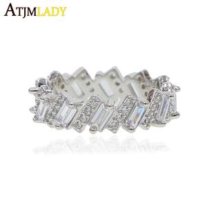 Cluster Rings Fashion Wedding Engagement Ring For Women Pave Sparking Bling Cubic Zirconia Baguette Cz Stone Lady Finger