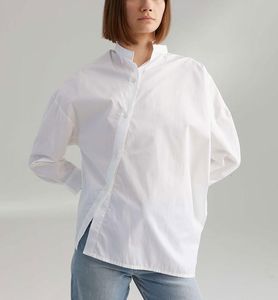 Damskie Bluzki Koszule BOP White Classic Noma Koszula Wysokiej Kołnierz Z Nieregularnym Przycisk Up Inversite Top Bluzka Moda Dobrej Jakości Bluzki Koszule YG6T