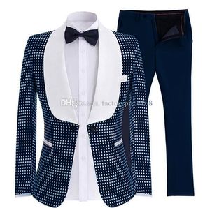 Przystojny Przycisk One Groomsmen Szal Kapel Groom Tuxedos Man Suit Mens Wedding Garnitury Oblubienica Kurtka Spodnie Krawat A220