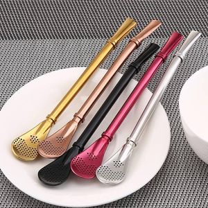 Spoons Pieces set Stainless Steel Straws Metal Drinking Filter Stirring Spoon For Mate Tea Bombilla Gourd Drink Tools