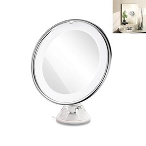 круглые белые зеркала оптовых-Компактные зеркала дюймовый X увеличительный светодиодный настольный круглый макияж косметическое зеркало с присосом белый