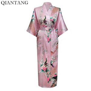 Women s Sleepwear Sexy Pink Chinese Silk Rayon Robe Kimono Bath Gown Long Summer Nightgown Mujer Pijama Plus Size S M L XL XXL XXXL Zhc01A