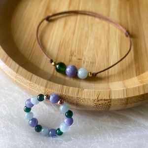 Wholesale beaded purple jewelry set for sale - Group buy Earrings Necklace Beads Jewelry Set For Teen Girl Handmade Minimalist Green Natural Stones Rings Women Purple Agate Rope Bracelets Gift Gi
