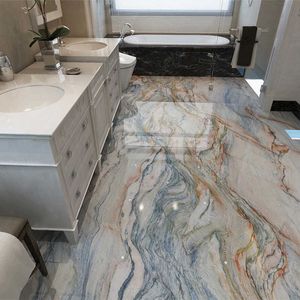 PVC Self-Adhesive Waterproof Wallpaper 3D Marble Floor Tiles Murals Bathroom Non-slip Wall Paper 3D Flooring Home Decor Stickers H0827