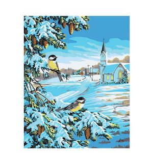 Obrazy DIY cyfrowy obraz liczb pakiet dwa ptaki w śniegu oleju ścienne Zestawy Kolorowanki Wall Art Picture Prezent Bezramowy