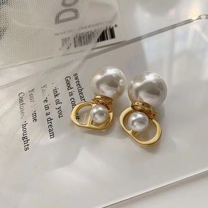 Wholesale stud chain earrings resale online - 9Style K Gold Plated Luxury Brand Designers Double Letters Stud Chain Geometric Classic Women Round Crystal Rhinestone Pearl Earring Wedding Party Jewerlry Gift