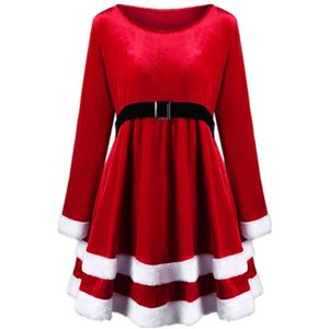 long fancy red dress achat en gros de Robes décontractées Miss Santa Claus Outfits Femmes Christmas Costume Adulte À Manches Longues Mesdames Robe Fancy Fantaisie Noël Winter Red Vestidos