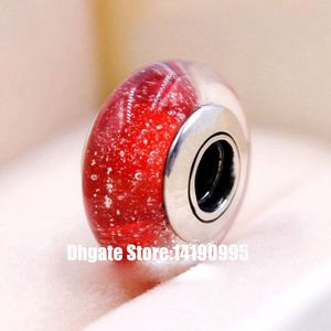 2pcs Sterling Silver Red Fluorescent Murano Glass Signature Color Beads Fit Pandora Style Jewelry Charm Bracelets