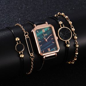 кварцевые квадратные кожаные часы черные оптовых-5шт набор модных часов для женщин квадратные кожаные дамы браслет часы кварцевые наручные часы женские черные часы Reloj Dropshipping
