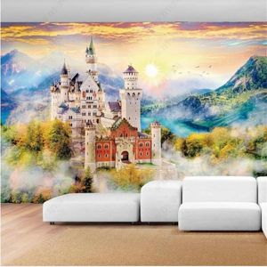 Custom Size d Po Wallpaper väggmålning vardagsrum Swan Lake Castle Scenery Picture Sofa TV Backdrop för vägg bakgrundsbilder