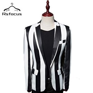 Wholesale mens white slim fit suits for sale - Group buy Rsfocus Black White Zebra Vertical Striped Blazer Men Slim Fit Spring Autumn XL Casual For Prom Party Blazers XZ216 Men s Suits