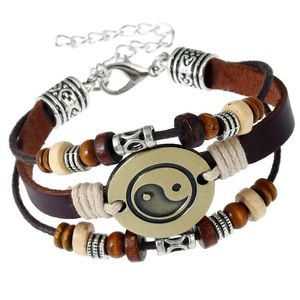Charm armband feng shui smycken trä pärla armband vintage yin och yang taoism lycklig symbol kinesisk stil tai chi ba gua